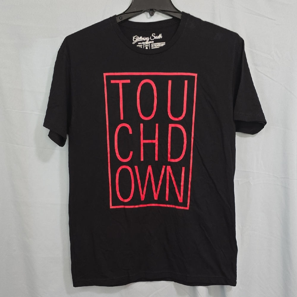 Glittering South Womens Large Touchdown Black T-Shirt with Red Print